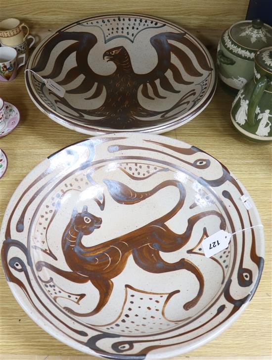 Svend Bayer (b. 1946), two large stoneware bowls, Dia 42.5cm (largest)